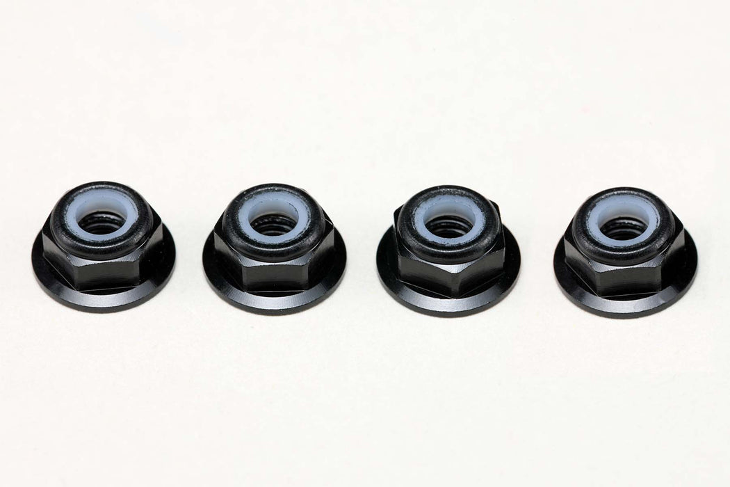 ZC-N4AFLBK Yokomo M4 Flanged Aluminum Low Profile Nylon Lock Nuts (Black)