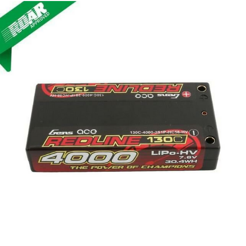 Gens Ace Redline Series 6000mAh 7.6V 130C 2S2P HardCase HV Shorty Lipo Battery